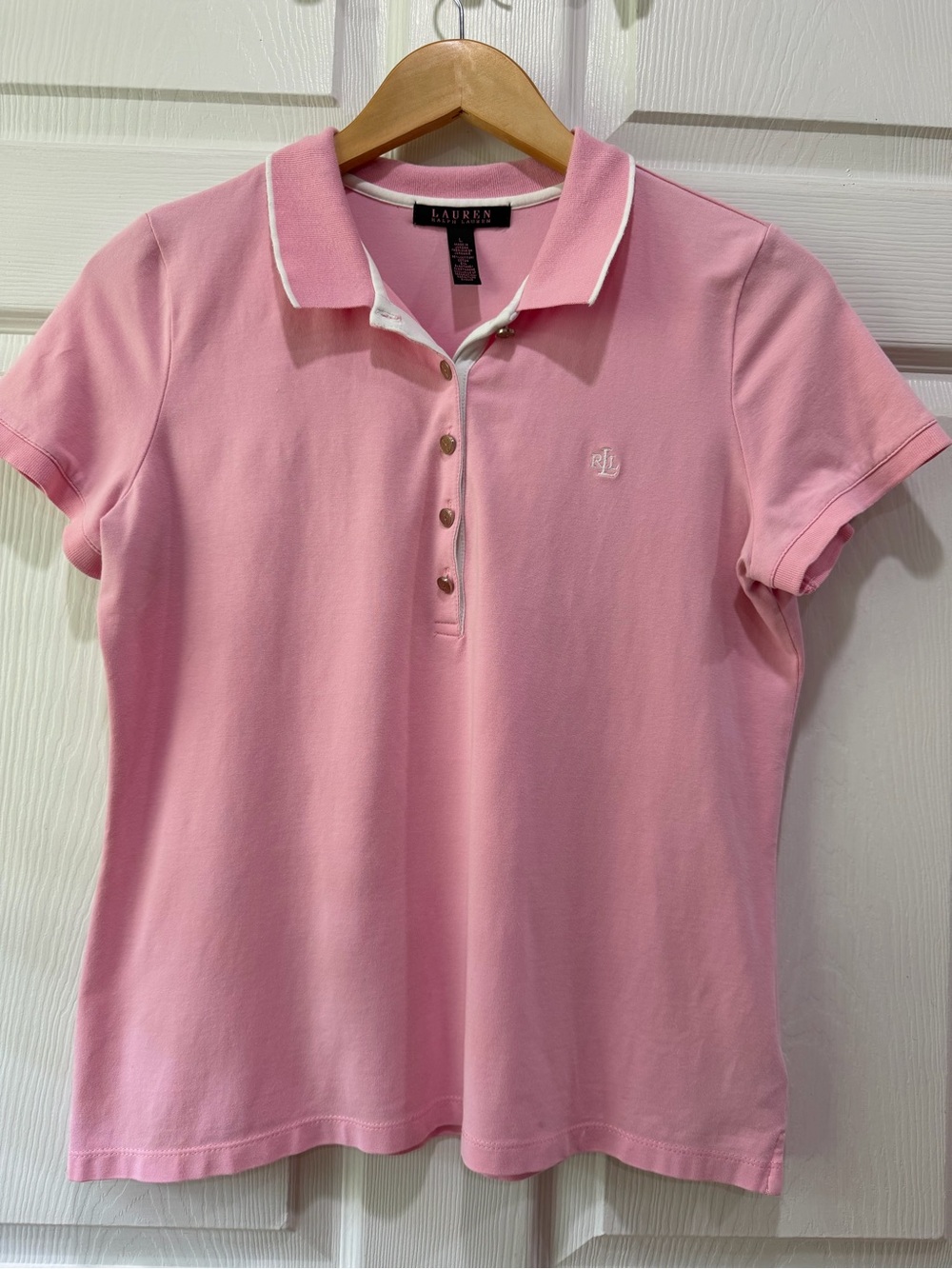 Lauren Ralph Lauren Large Light Pink Polo Shirt with White-Trim Collar